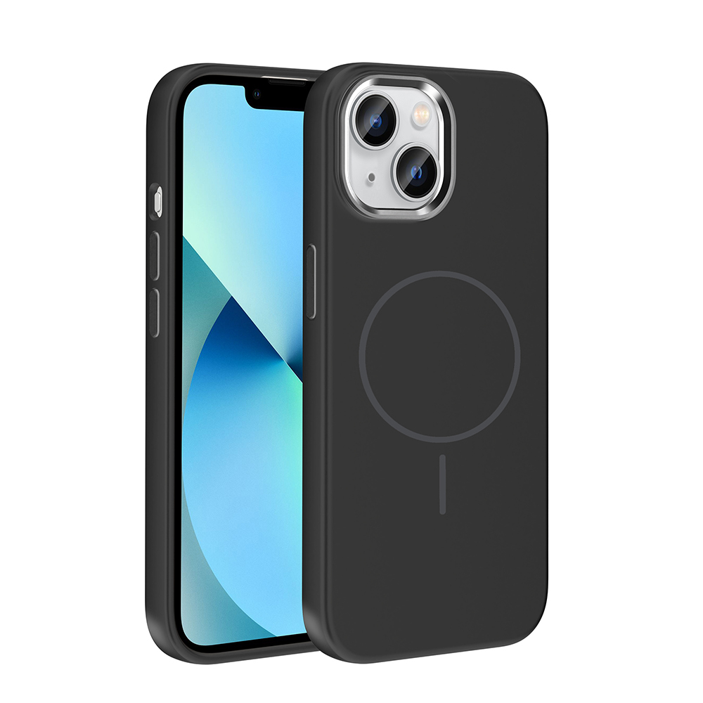 [RNZ-TA131965] Apple iPhone 15 Uyumlu Kılıf M-Safe Şarj Özellikli Metal Kamera Çerçeveli Zore Edi Silikon Kapak (Siyah)