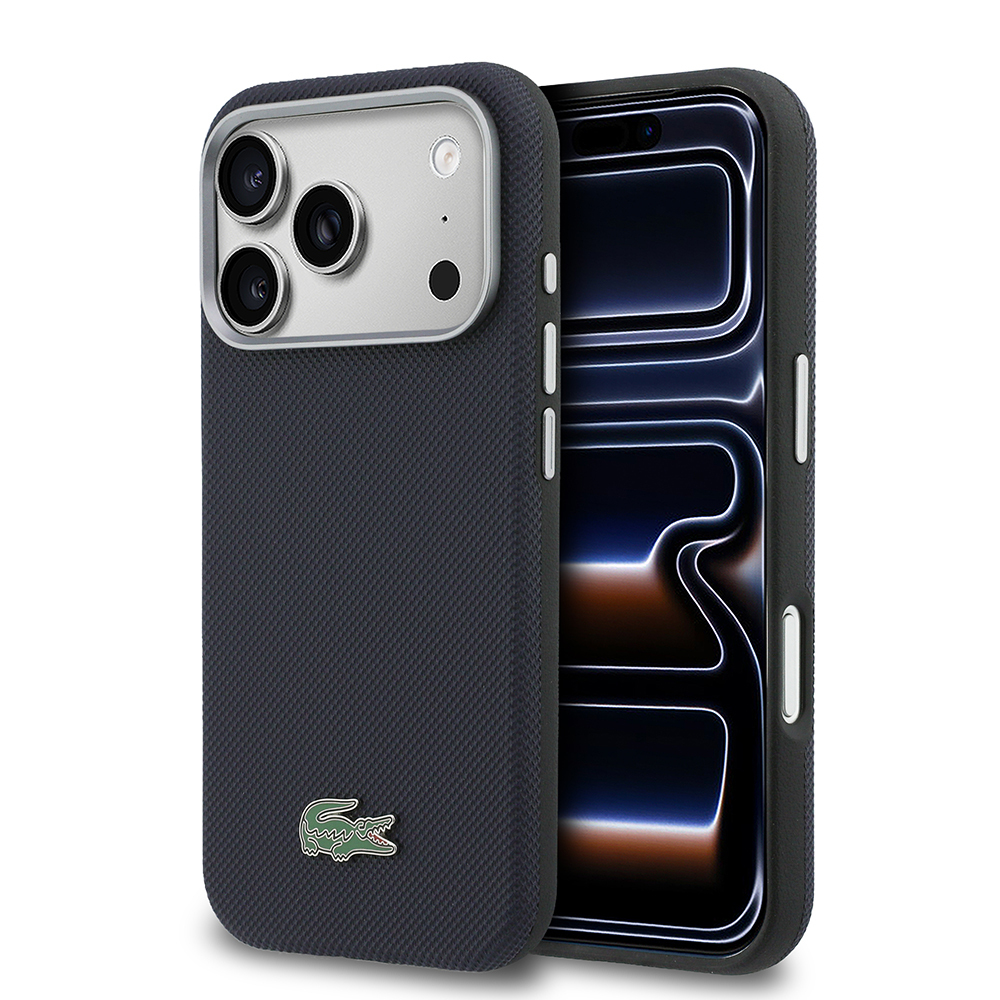 Apple iPhone 17 Pro Uyumlu Kılıf Lacoste Orjinal Lisanslı M-Safe Şarj Özellikli PVC Yarı Pike Desenli Arka Yüzey İkonik Timsah Dokuma Logolu Kapak