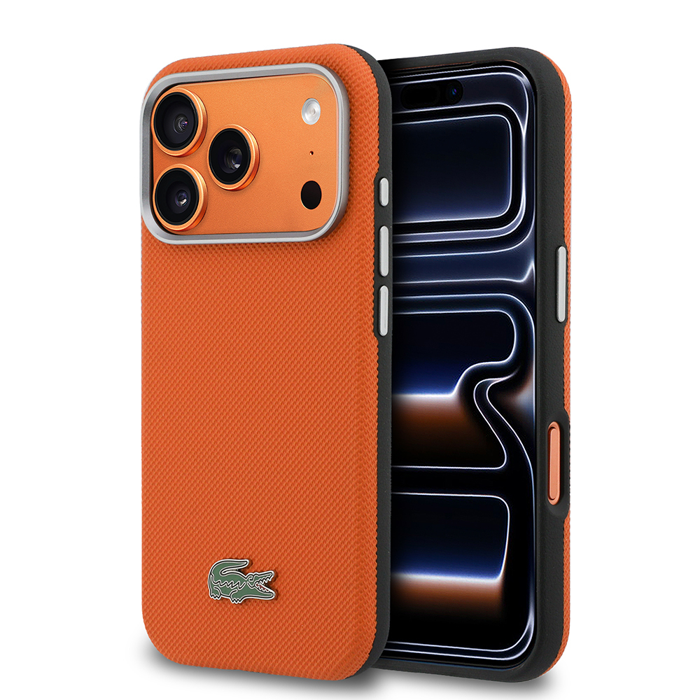 Apple iPhone 17 Pro Uyumlu Kılıf Lacoste Orjinal Lisanslı M-Safe Şarj Özellikli PVC Yarı Pike Desenli Arka Yüzey İkonik Timsah Dokuma Logolu Kapak