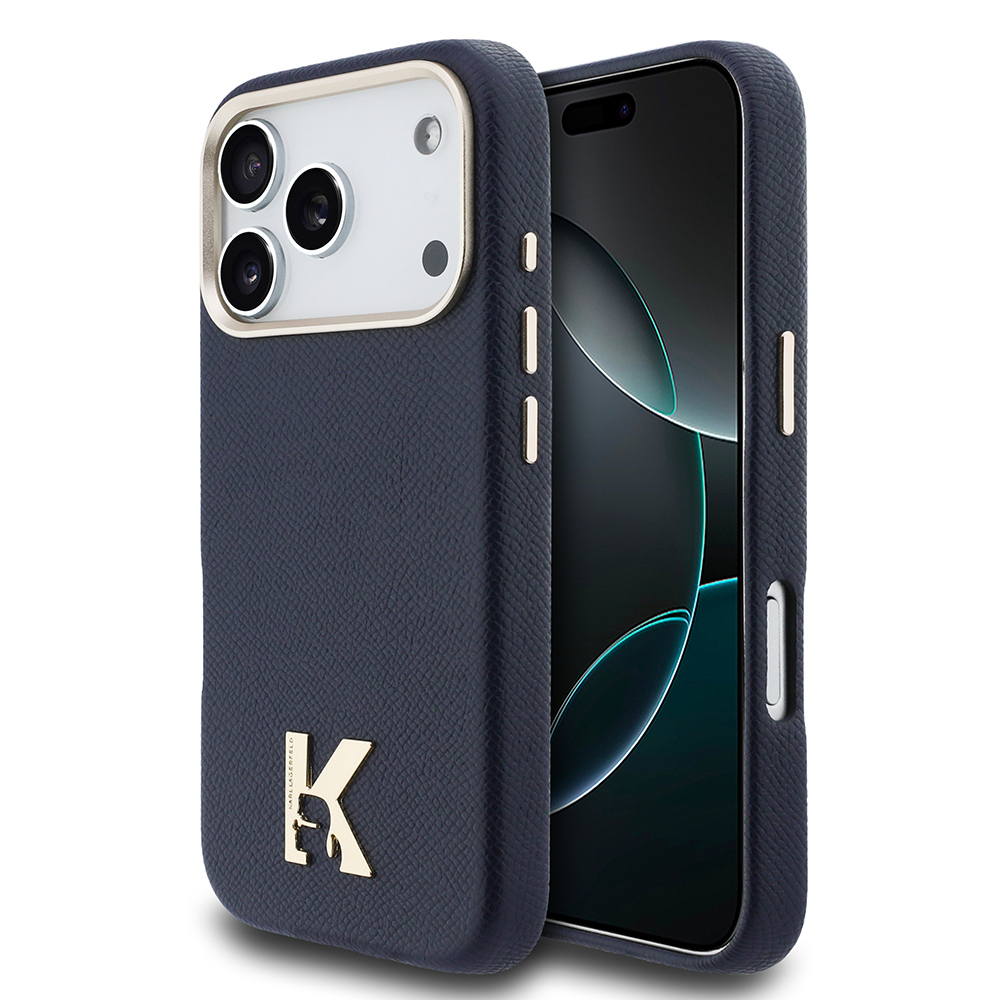 Apple iPhone 17 Pro Max Uyumlu Kılıf Karl Lagerfeld Orjinal Lisanslı M-safe Şarj Özellikli Gold Kamera Çerçeveli KHEAD Metal Logolu PU Deri Kapak