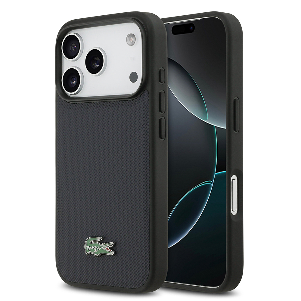 Apple iPhone 17 Pro Uyumlu Kılıf Lacoste Orjinal Lisanslı M-safe Şarj Özellikli PU Pike Desenli Metal Logolu Kapak