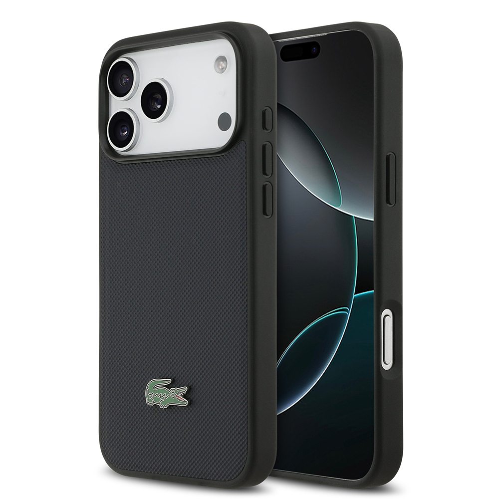 Apple iPhone 17 Pro Max Uyumlu Kılıf Lacoste Orjinal Lisanslı M-safe Şarj Özellikli PU Pike Desenli Metal Logolu Kapak