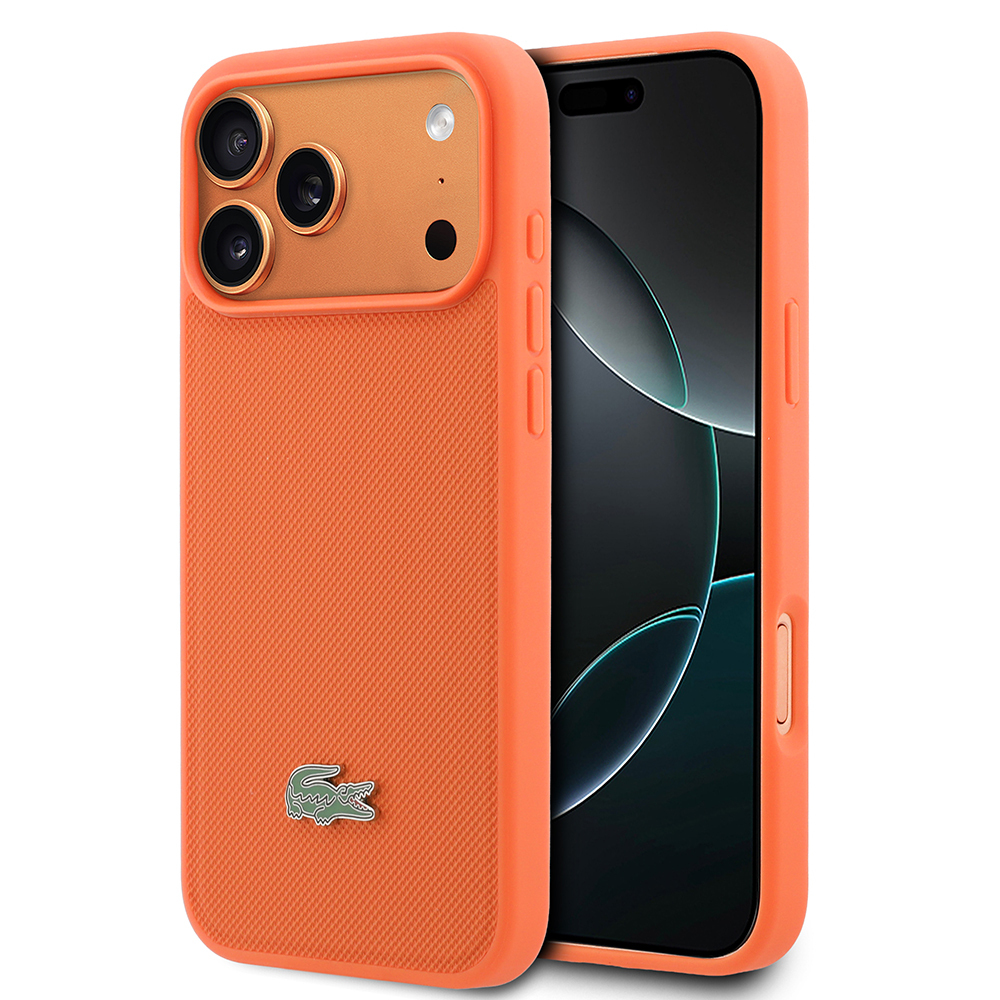 Apple iPhone 17 Pro Max Uyumlu Kılıf Lacoste Orjinal Lisanslı M-safe Şarj Özellikli PU Pike Desenli Metal Logolu Kapak