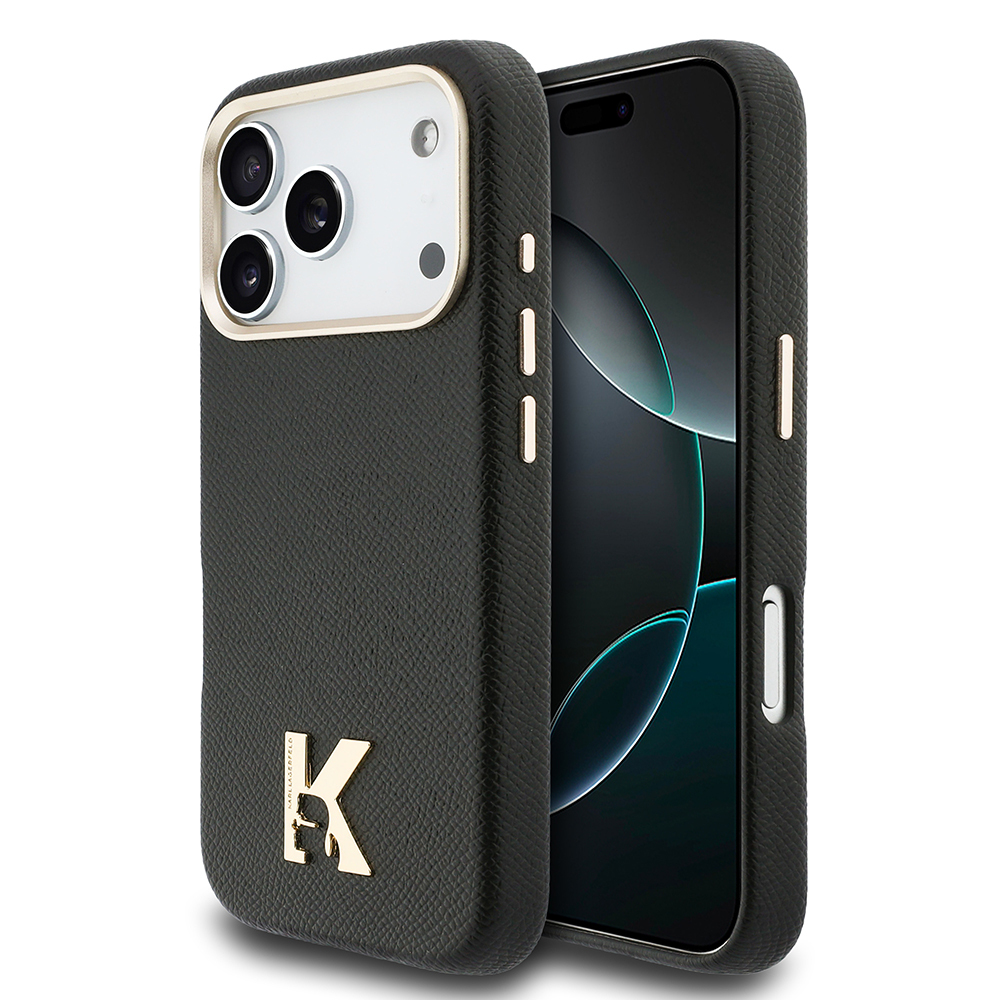 Apple iPhone 17 Pro Uyumlu Kılıf Karl Lagerfeld Orjinal Lisanslı M-safe Şarj Özellikli Gold Kamera Çerçeveli KHEAD Metal Logolu PU Deri Kapak
