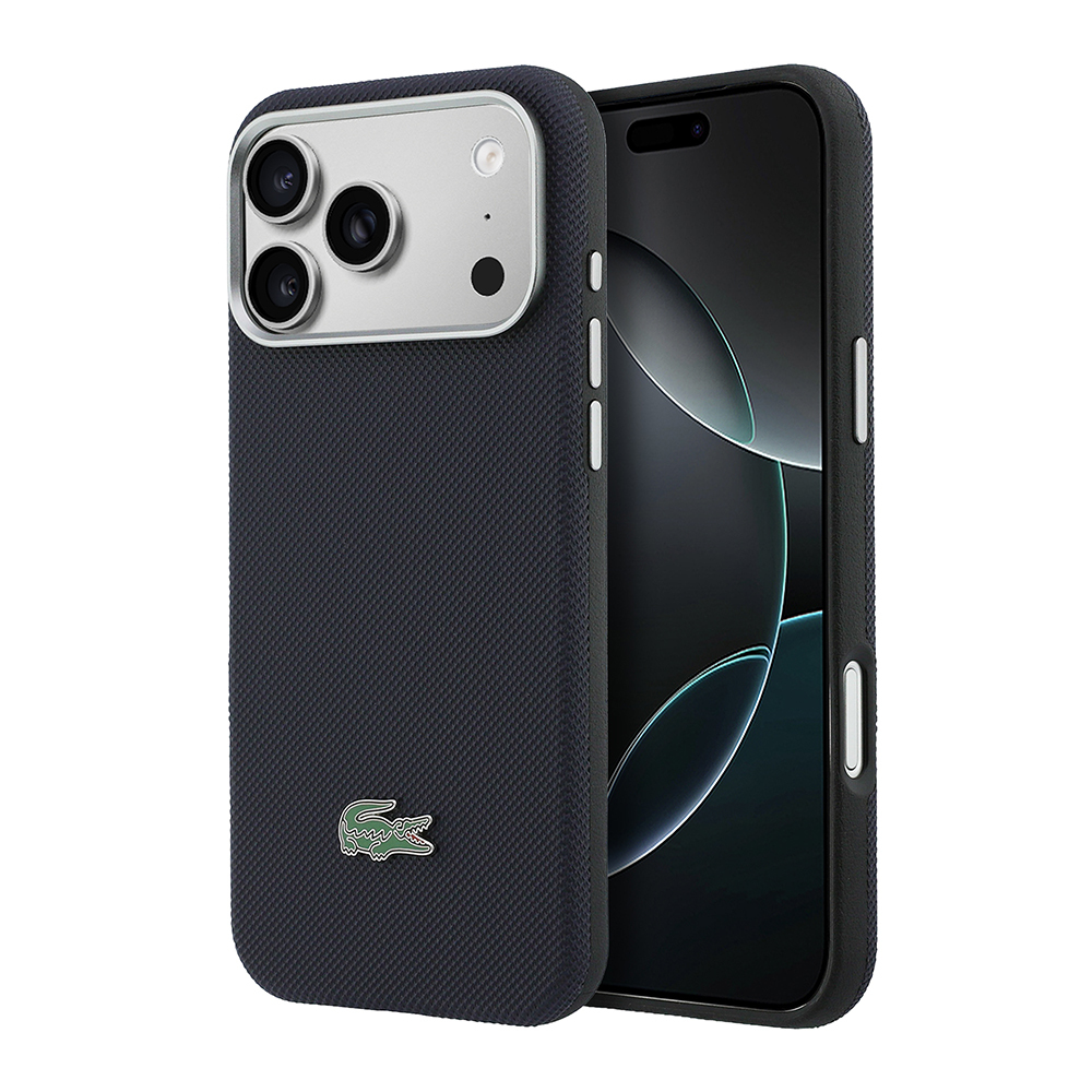 Apple iPhone 17 Pro Max Uyumlu Kılıf Lacoste Orjinal Lisanslı M-Safe Şarj Özellikli PVC Yarı Pike Desenli Arka Yüzey İkonik Timsah Dokuma Logolu Kapak
