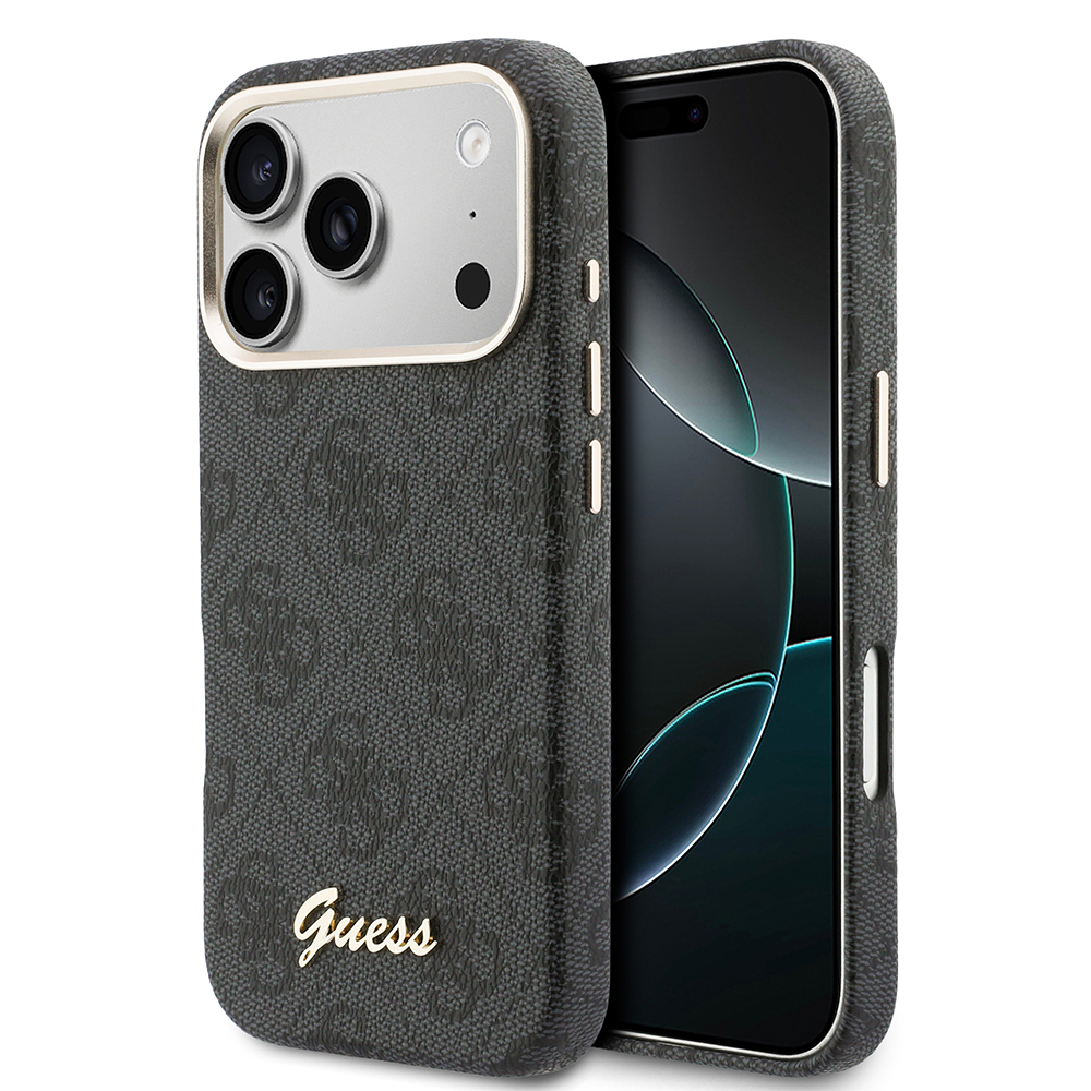 [RNZ-TA131857] Apple iPhone 17 Pro Max Uyumlu Kılıf Guess Orjinal Lisanslı M-safe Şarj Özellikli Script Yazı Logolu 4G Desenli Kapak (Siyah)