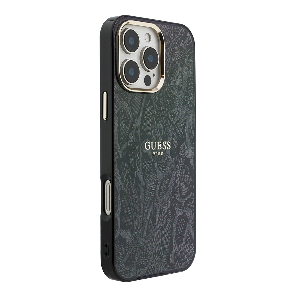 Apple iPhone 16 Pro Max Uyumlu Kılıf Guess Orjinal Lisanslı M-safe Şarj Özellikli Yazı Logolu Python Desenli Kapak