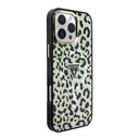Apple iPhone 16 Pro Max Uyumlu Kılıf Guess Orjinal Lisanslı M-safe Şarj Özellikli Üçgen Logolu Simli Leopar Desenli Kapak