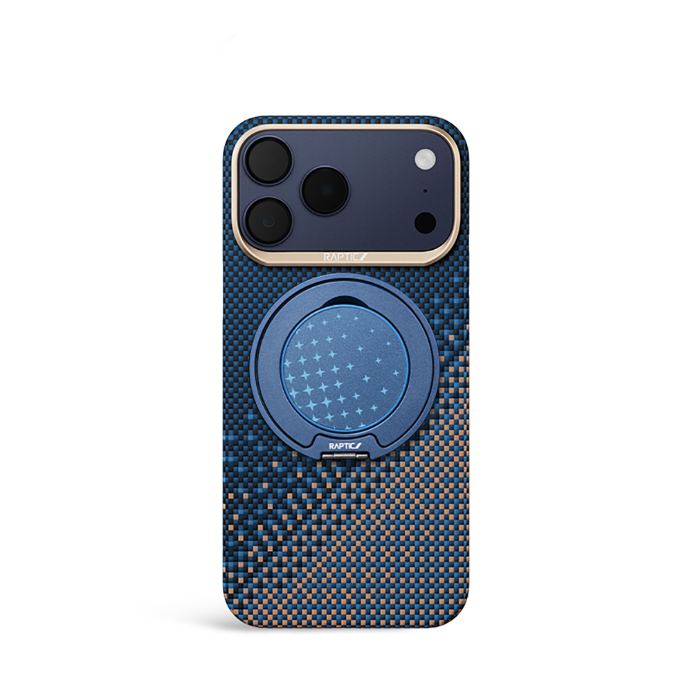 [RNZ-TA132247] Apple iPhone 17 Pro Uyumlu Kılıf Raptic 2in1 Bundle Kit Aramid Skin Serenity Serisi Stand ve Kapak (Lacivert)