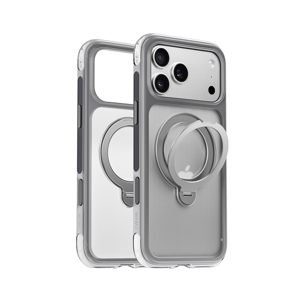 [RNZ-TA132493] Apple iPhone 17 Pro Uyumlu Kılıf Wiwu AS-203 AeroShield Ultra Serisi M-safe Şarj Özellikli Airbag Tasarımlı Standlı Kapak (Gri)