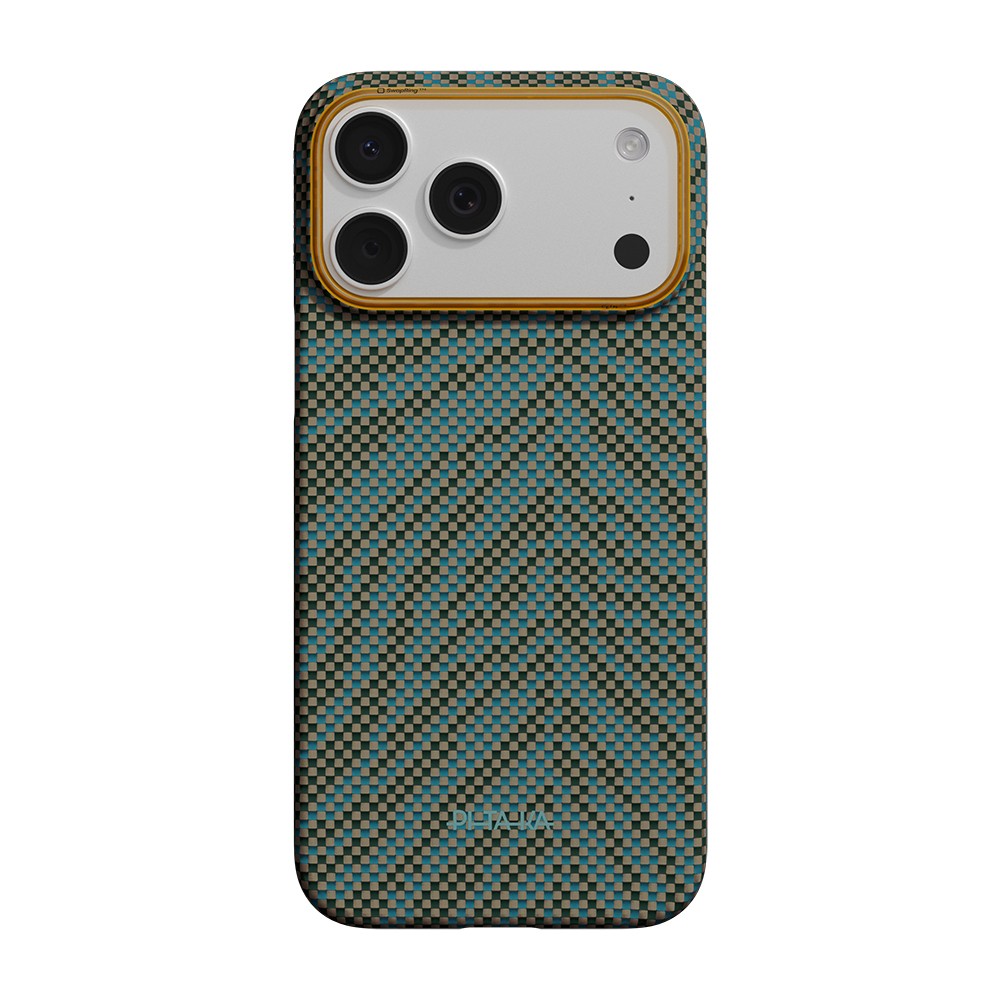 [RNZ-TA132624] Apple iPhone 17 Pro Uyumlu Kılıf M-safe Şarj Özellikli Aramid Fiber Pitaka Breath of Veins Serisi Kapak (Yeşil)
