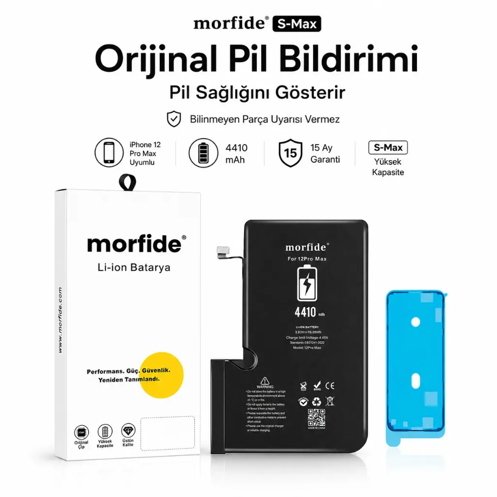 [RNO-IP12ProMax] Apple iPhone 12 Pro Max Uyumlu Batarya 4410 mAh Orijinal Pil Bildirimi Pil Sağlığını Gösterir 15 Ay Garanti S-Max