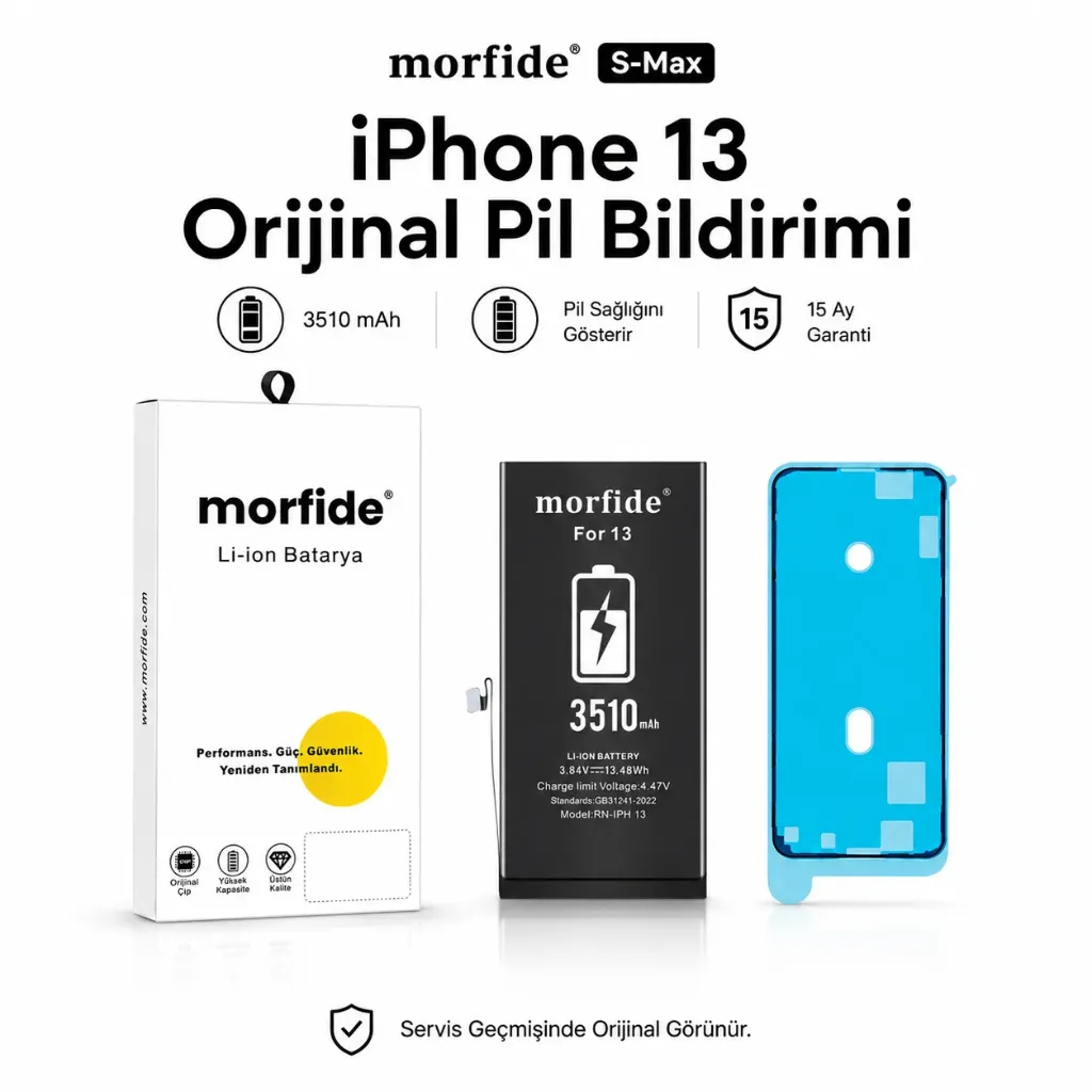 Apple iPhone 13 Uyumlu Batarya 3510 mAh Orijinal Pil Bildirimi Pil Sağlığını Gösterir 15 Ay Garanti S-Max