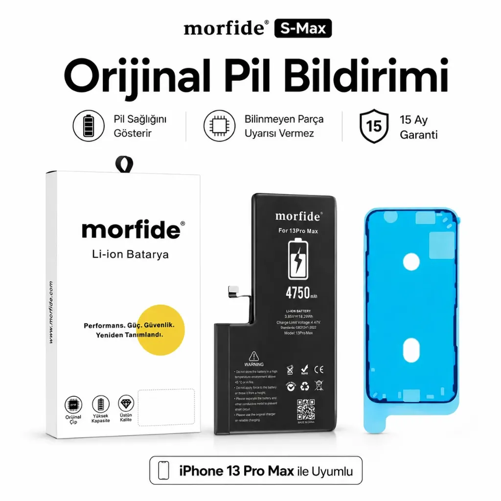 [RNO-IP13ProMax] Apple iPhone 13 Pro Max Uyumlu Batarya 4750 mAh Orijinal Pil Bildirimi Pil Sağlığını Gösterir 15 Ay Garanti S-Max