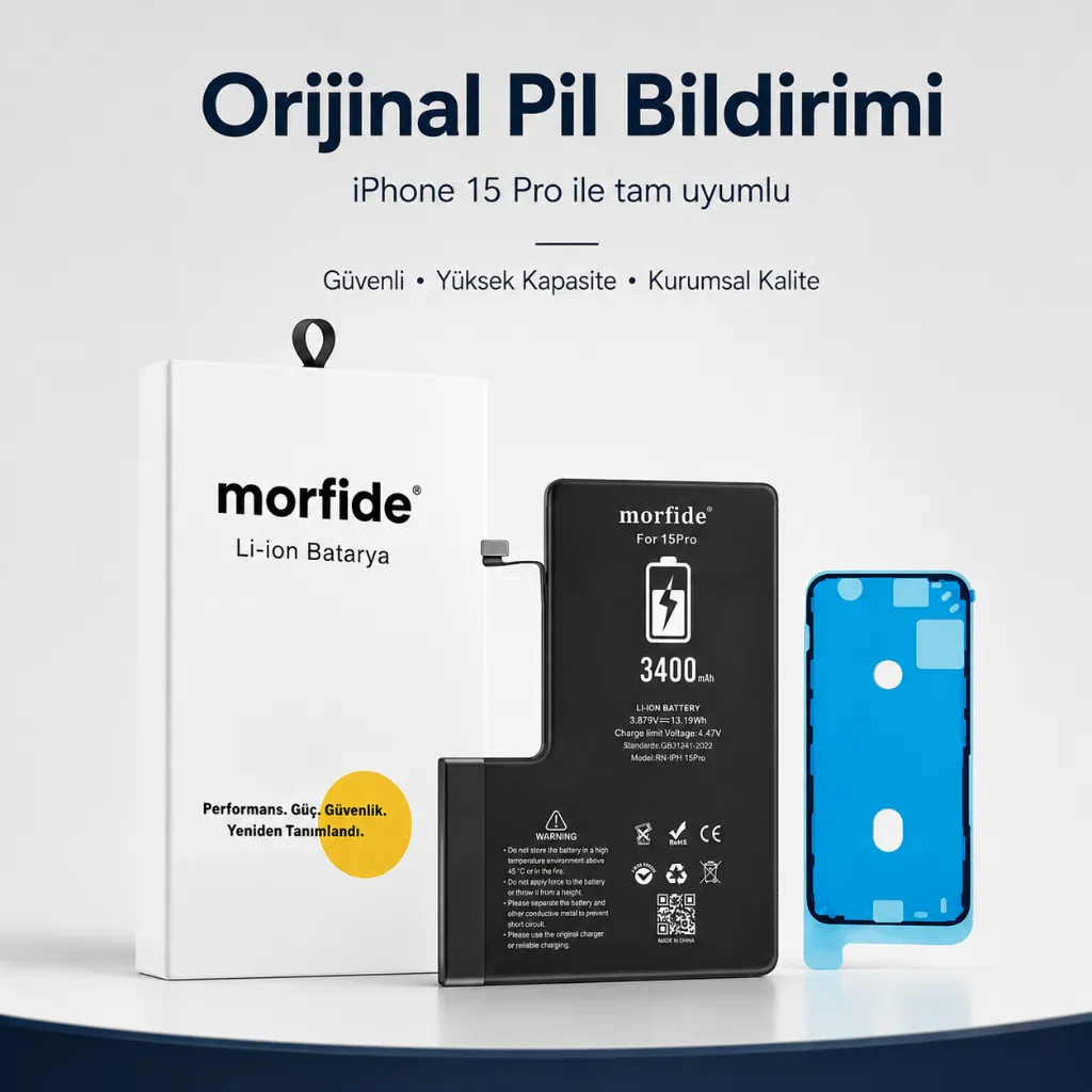 Apple iPhone 15 Pro Uyumlu Batarya 3400 mAh Orijinal Pil Bildirimi Pil Sağlığını Gösterir 15 Ay Garanti S-Max
