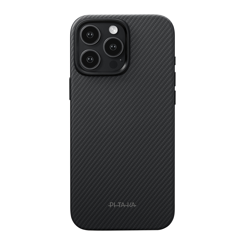 Apple iPhone 16 Pro Uyumlu Kılıf M-safe Şarj Özellikli Aramid Fiber Pitaka Military-Grade Classic Serisi New Logo Black-Grey Twill Kapak