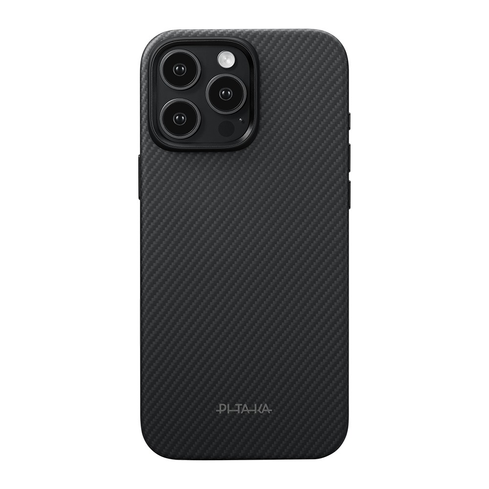 [RNZ-TA132072] Apple iPhone 16 Pro Uyumlu Kılıf M-safe Şarj Özellikli Aramid Fiber Pitaka Military-Grade Classic Serisi New Logo Black-Grey Twill Kapak
