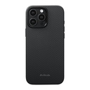 Apple iPhone 16 Pro Uyumlu Kılıf M-safe Şarj Özellikli Aramid Fiber Pitaka Military-Grade Classic Serisi New Logo Black-Grey Twill Kapak