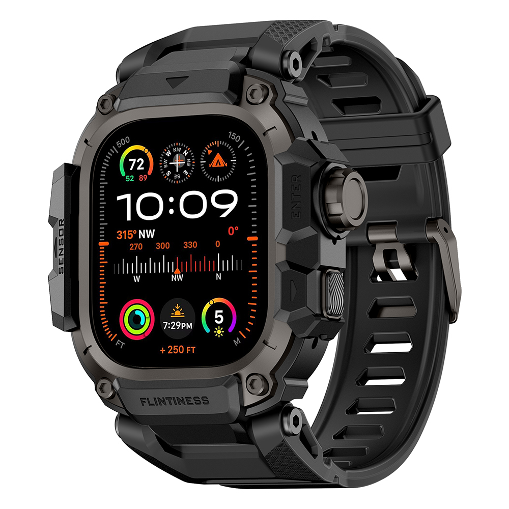Apple Watch Ultra 49mm Uyumlu Mohseven iWatch Punk Fortress Serisi Kasa Koruyuculu Silikon Kordon