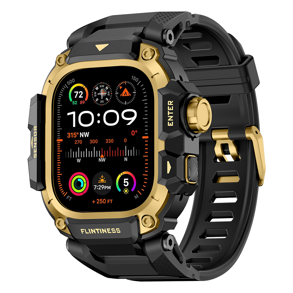 Apple Watch Ultra 49mm Uyumlu Mohseven iWatch Punk Fortress Serisi Kasa Koruyuculu Silikon Kordon