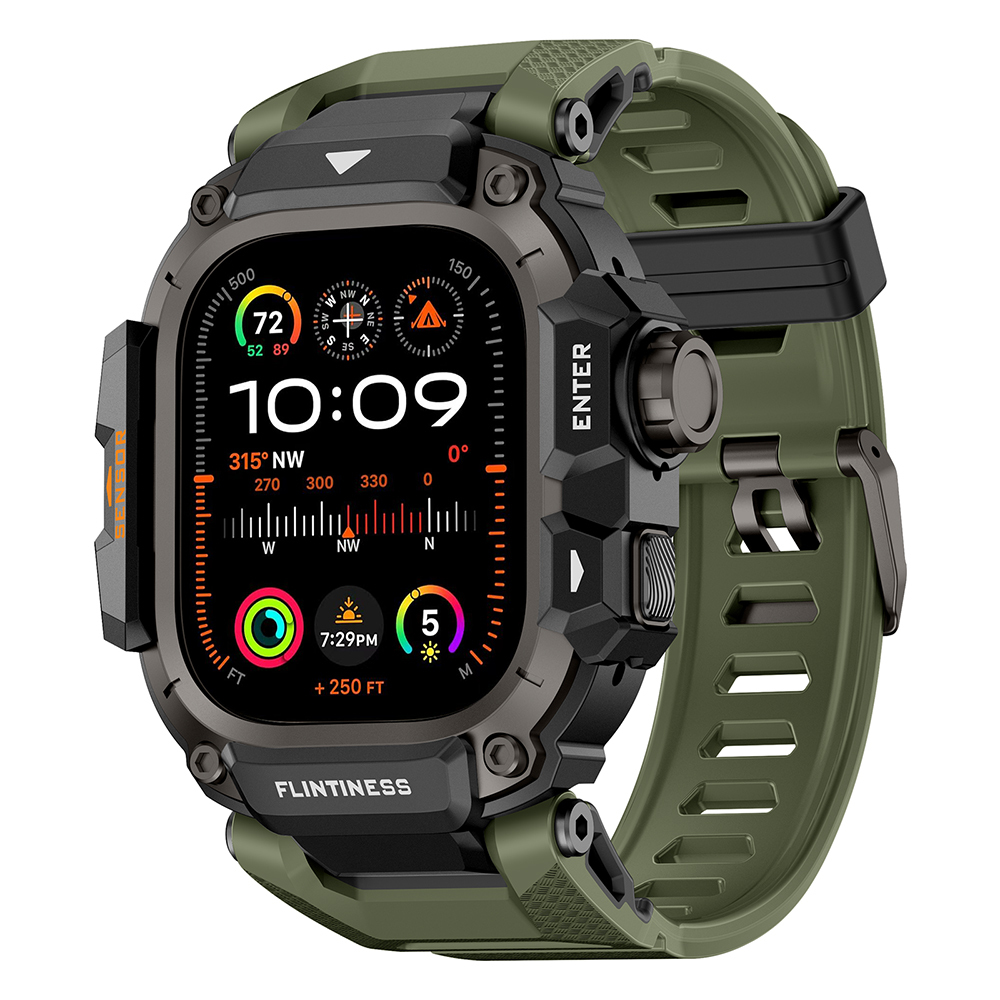 Apple Watch Ultra 49mm Uyumlu Mohseven iWatch Punk Fortress Serisi Kasa Koruyuculu Silikon Kordon