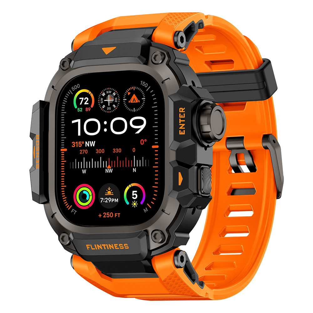 Apple Watch Ultra 49mm Uyumlu Mohseven iWatch Punk Fortress Serisi Kasa Koruyuculu Silikon Kordon