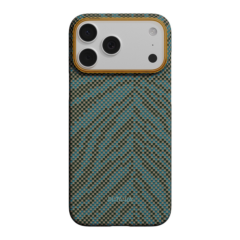 [RNZ-TA133600] Apple iPhone 17 Pro Max Uyumlu Kılıf M-safe Şarj Özellikli Aramid Fiber Pitaka Breath of Veins Serisi Kapak (Yeşil)