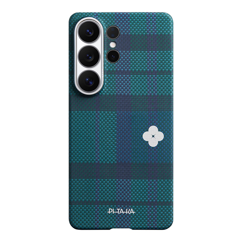 [RNZ-TA133496] Samsung Galaxy S26 Ultra Uyumlu Kılıf M-safe Şarj Özellikli Aramid Fiber Pitaka Flora in Grid Serisi Kapak (Mavi)