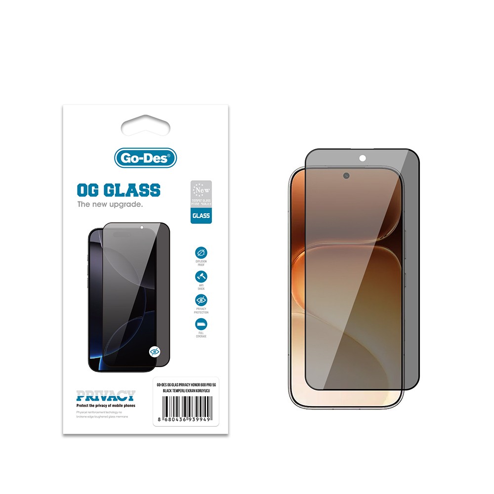 [RNZ-TA133427] Honor 600 Pro 5G Uyumlu Go Des OG Glass Privacy Antistatik Temperli Cam Ekran Koruyucu