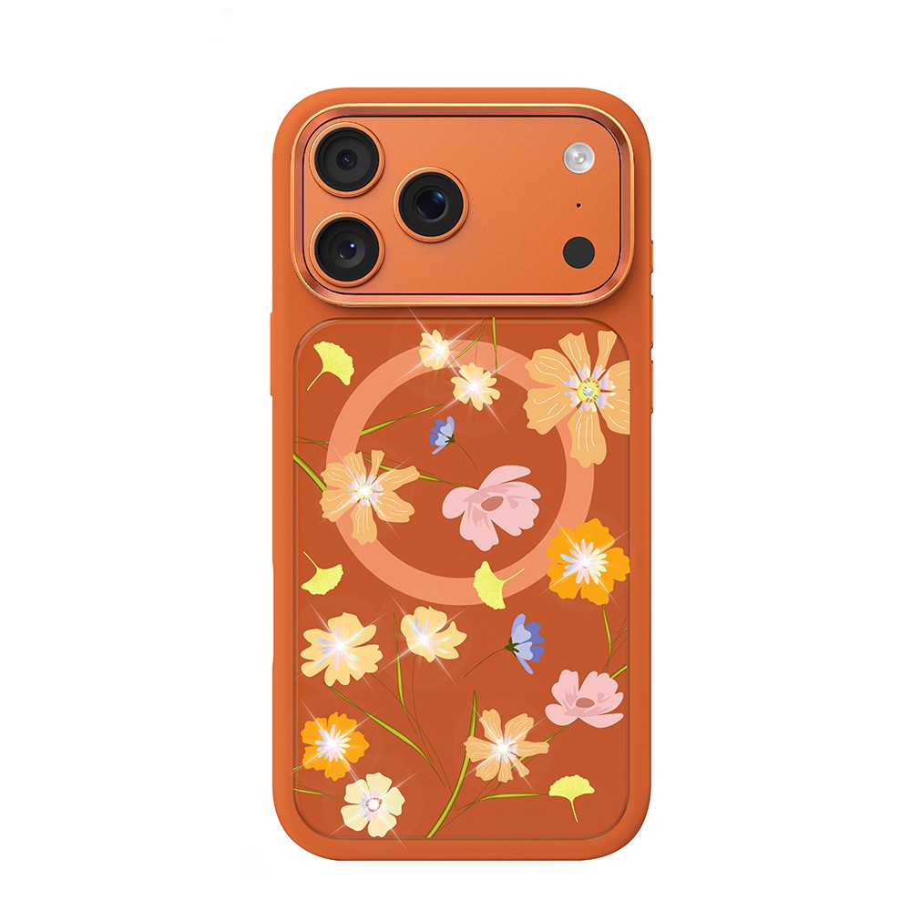 Apple iPhone 17 Pro Uyumlu Kılıf M-safe Şarj Özellikli Çiçek Tasarımlı Mutural Flower Serisi Kapak