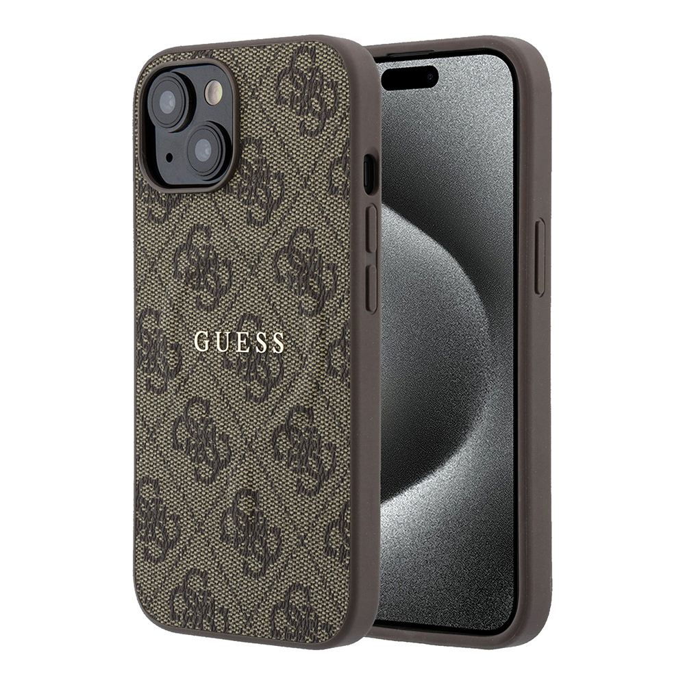Apple iPhone 15 Uyumlu Kılıf Guess Orjinal Lisanslı M-safe Kabartmalı 4G Desenli Yazı Logolu Kapak
