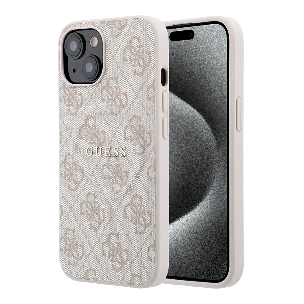 Apple iPhone 15 Uyumlu Kılıf Guess Orjinal Lisanslı M-safe Kabartmalı 4G Desenli Yazı Logolu Kapak