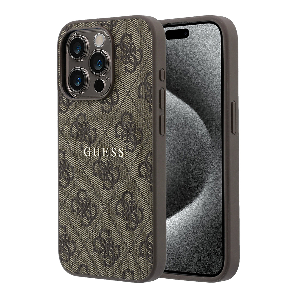 Apple iPhone 15 Pro Uyumlu Kılıf Guess Orjinal Lisanslı M-safe Kabartmalı 4G Desenli Yazı Logolu Kapak