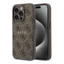 Apple iPhone 15 Pro Uyumlu Kılıf Guess Orjinal Lisanslı M-safe Kabartmalı 4G Desenli Yazı Logolu Kapak