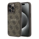 Apple iPhone 15 Pro Uyumlu Kılıf Guess Orjinal Lisanslı M-safe Kabartmalı 4G Desenli Yazı Logolu Kapak