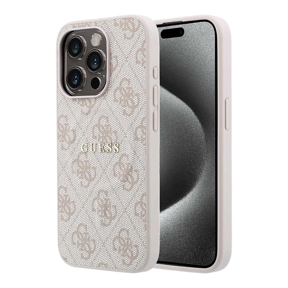 Apple iPhone 15 Pro Uyumlu Kılıf Guess Orjinal Lisanslı M-safe Kabartmalı 4G Desenli Yazı Logolu Kapak