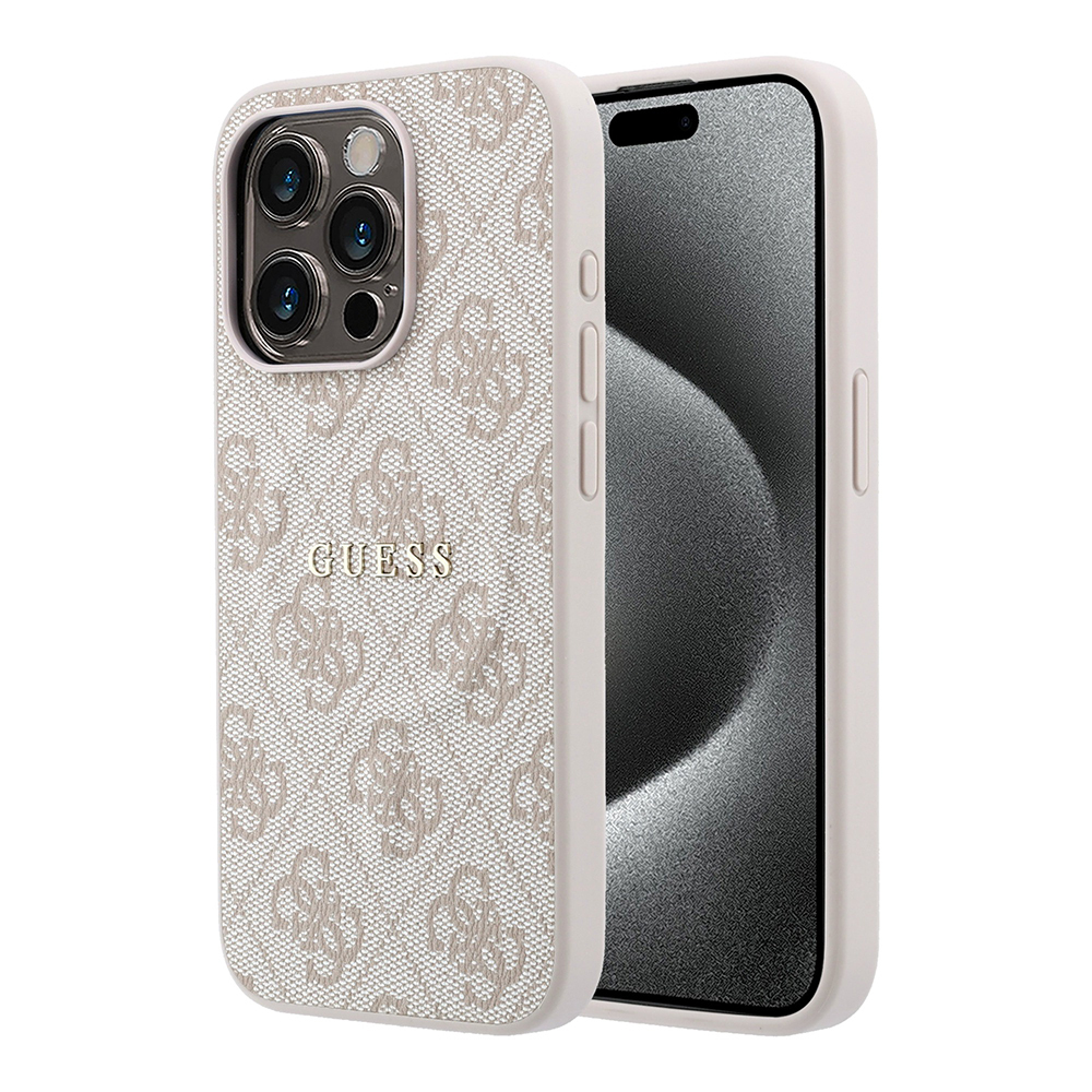 Apple iPhone 15 Pro Uyumlu Kılıf Guess Orjinal Lisanslı M-safe Kabartmalı 4G Desenli Yazı Logolu Kapak