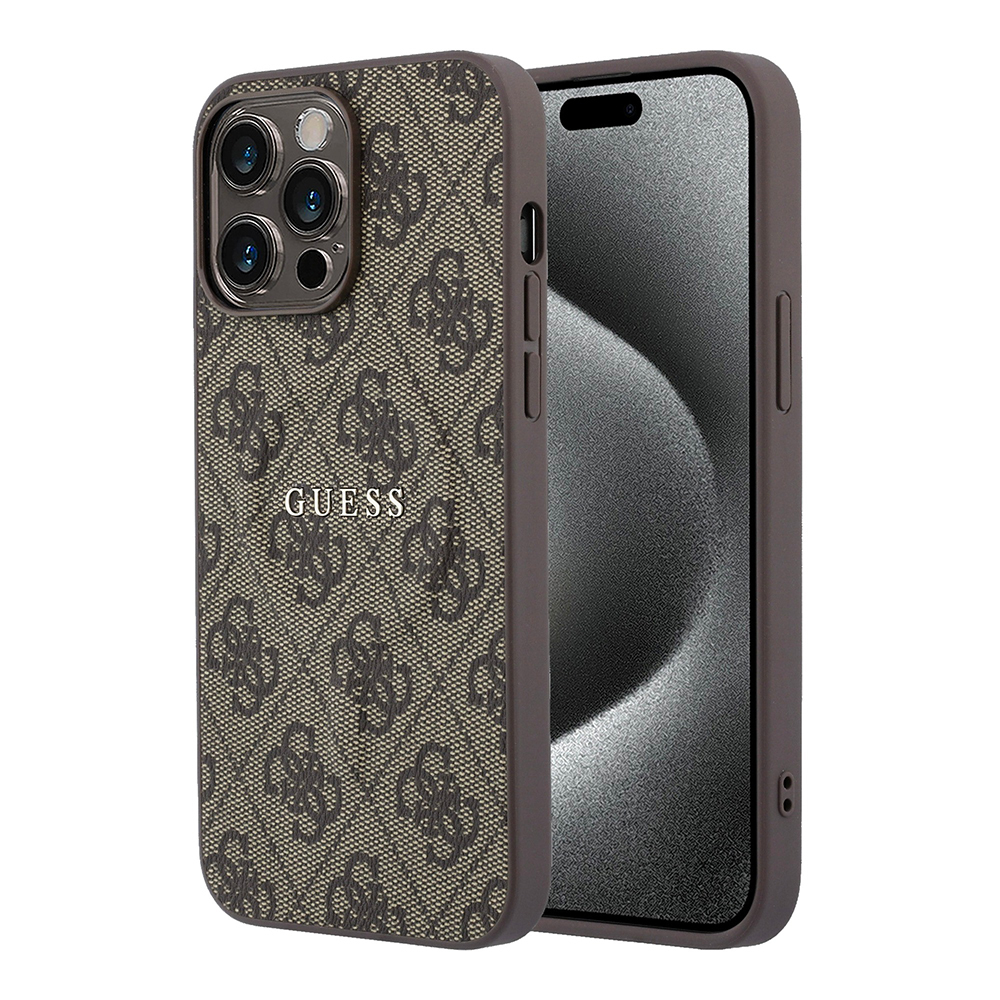 Apple iPhone 15 Pro Max Uyumlu Kılıf Guess Orjinal Lisanslı M-safe Kabartmalı 4G Desenli Yazı Logolu Kapak