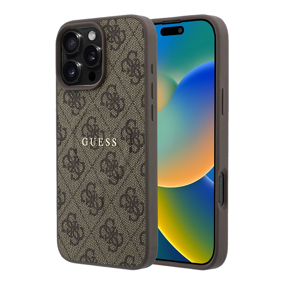 Apple iPhone 16 Pro Uyumlu Kılıf Guess Orjinal Lisanslı M-safe Kabartmalı 4G Desenli Yazı Logolu Kapak