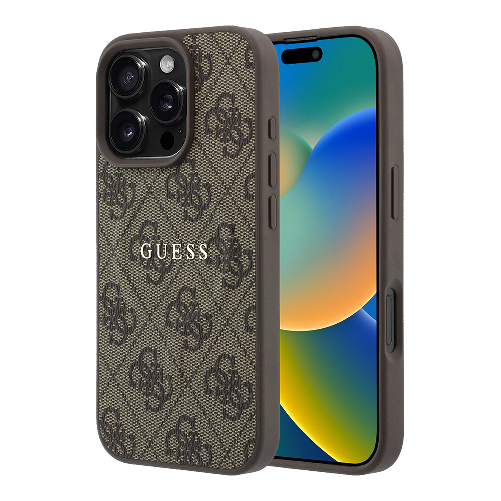 Apple iPhone 16 Pro Max Uyumlu Kılıf Guess Orjinal Lisanslı M-safe Kabartmalı 4G Desenli Yazı Logolu Kapak