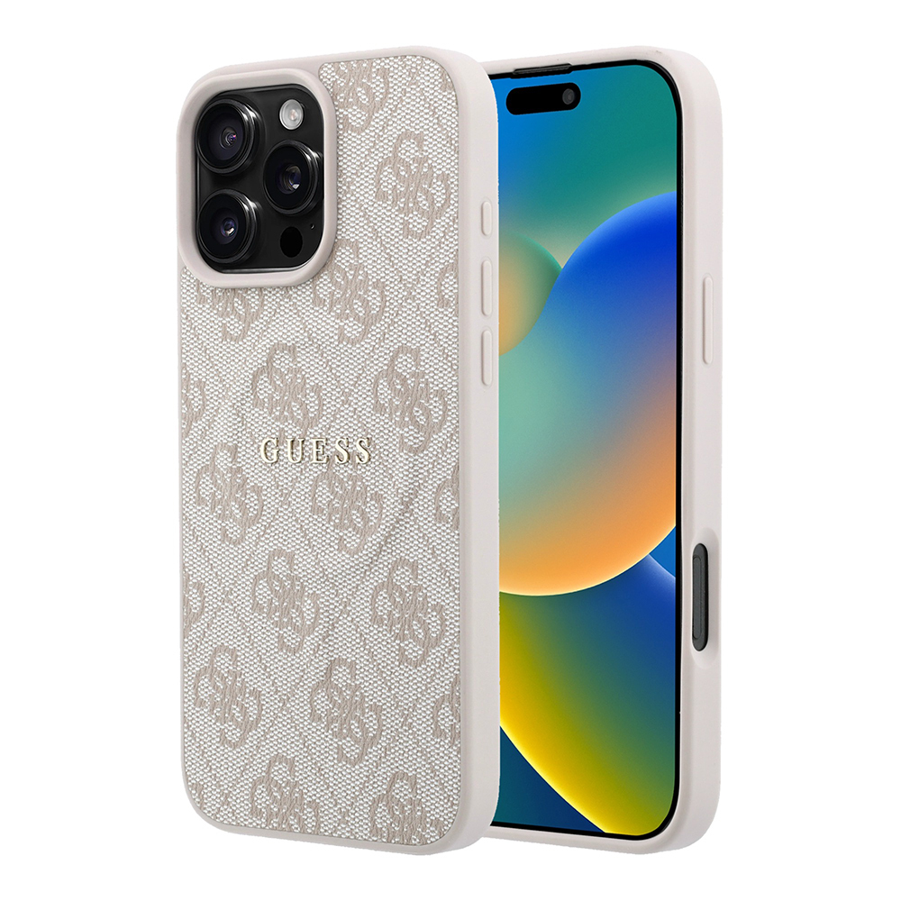 Apple iPhone 16 Pro Max Uyumlu Kılıf Guess Orjinal Lisanslı M-safe Kabartmalı 4G Desenli Yazı Logolu Kapak