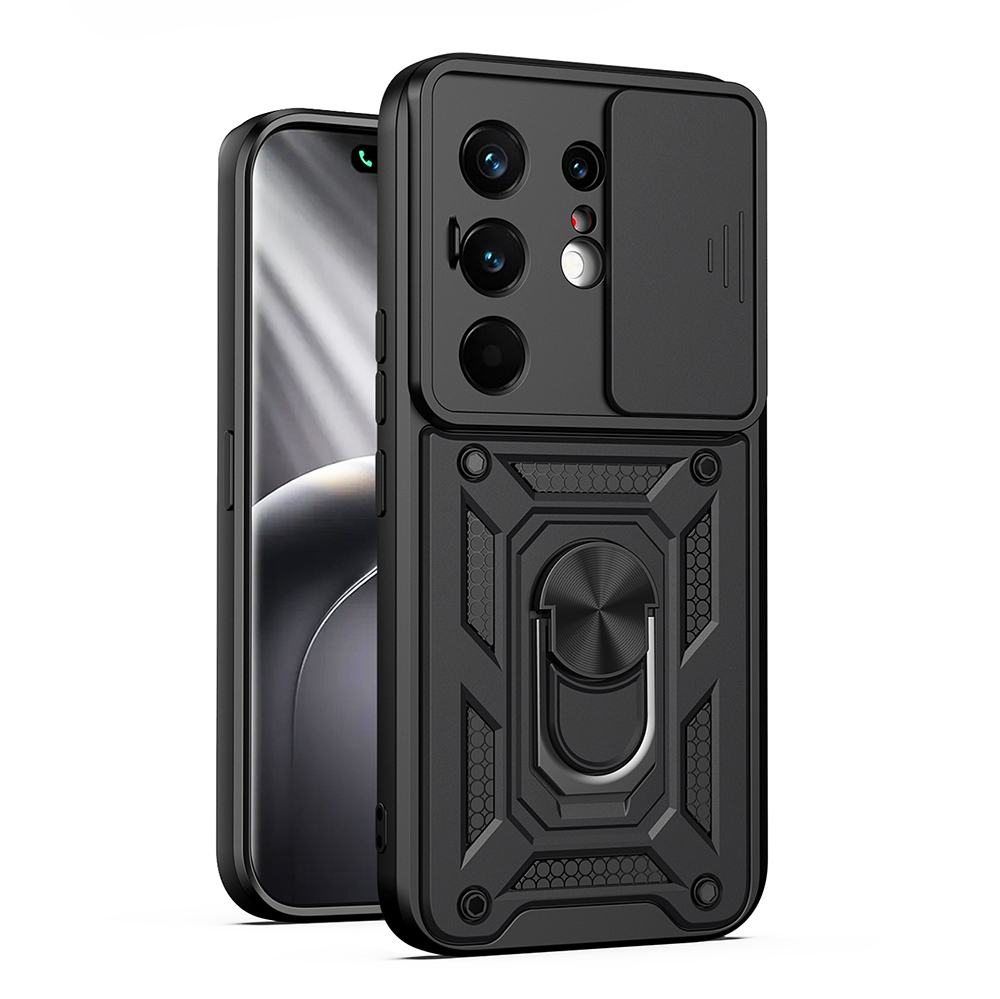 [RNZ-TA132169] Tecno Camon 50 Pro Kılıf Magnetik Standlı Kamera Korumalı Zore Sürgülü Vega Kapak (Siyah)