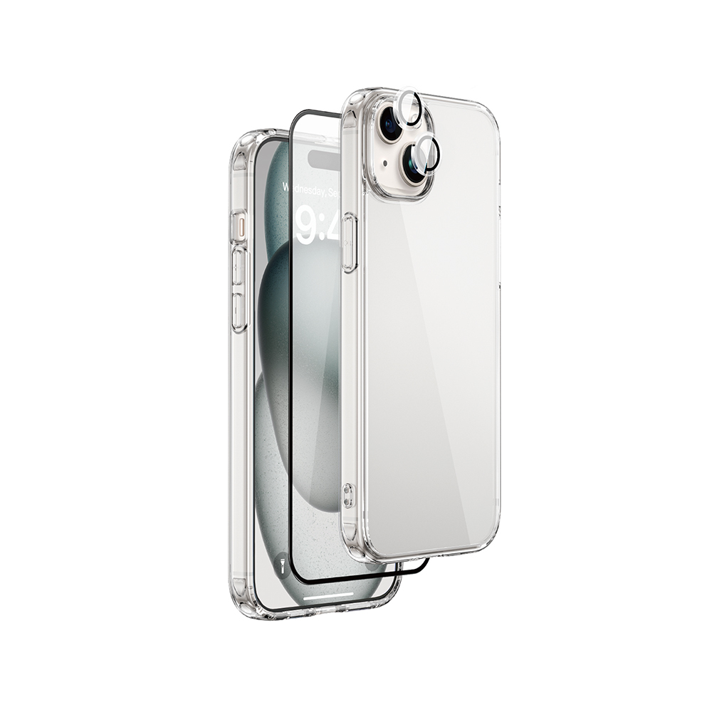[RNZ-TA132176] Apple iPhone 15 Plus Uyumlu Wiwu Wi-IP001 Kılıf Ekran Koruyucu Kamera Lensi 3in1 Koruma Seti