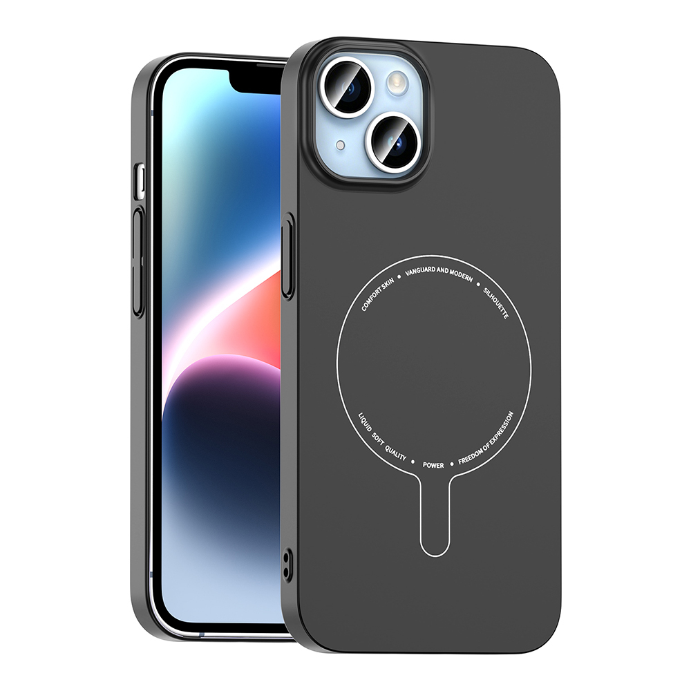 [RNZ-TA134806] Apple iPhone 14 Uyumlu Kılıf M-Safe Şarj Özellikli Kamera Korumalı Zore Elio Sert PC Kapak (Siyah)