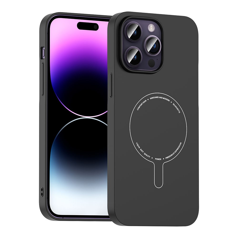 [RNZ-TA134814] Apple iPhone 14 Pro Max Uyumlu Kılıf M-Safe Şarj Özellikli Kamera Korumalı Zore Elio Sert PC Kapak (Siyah)