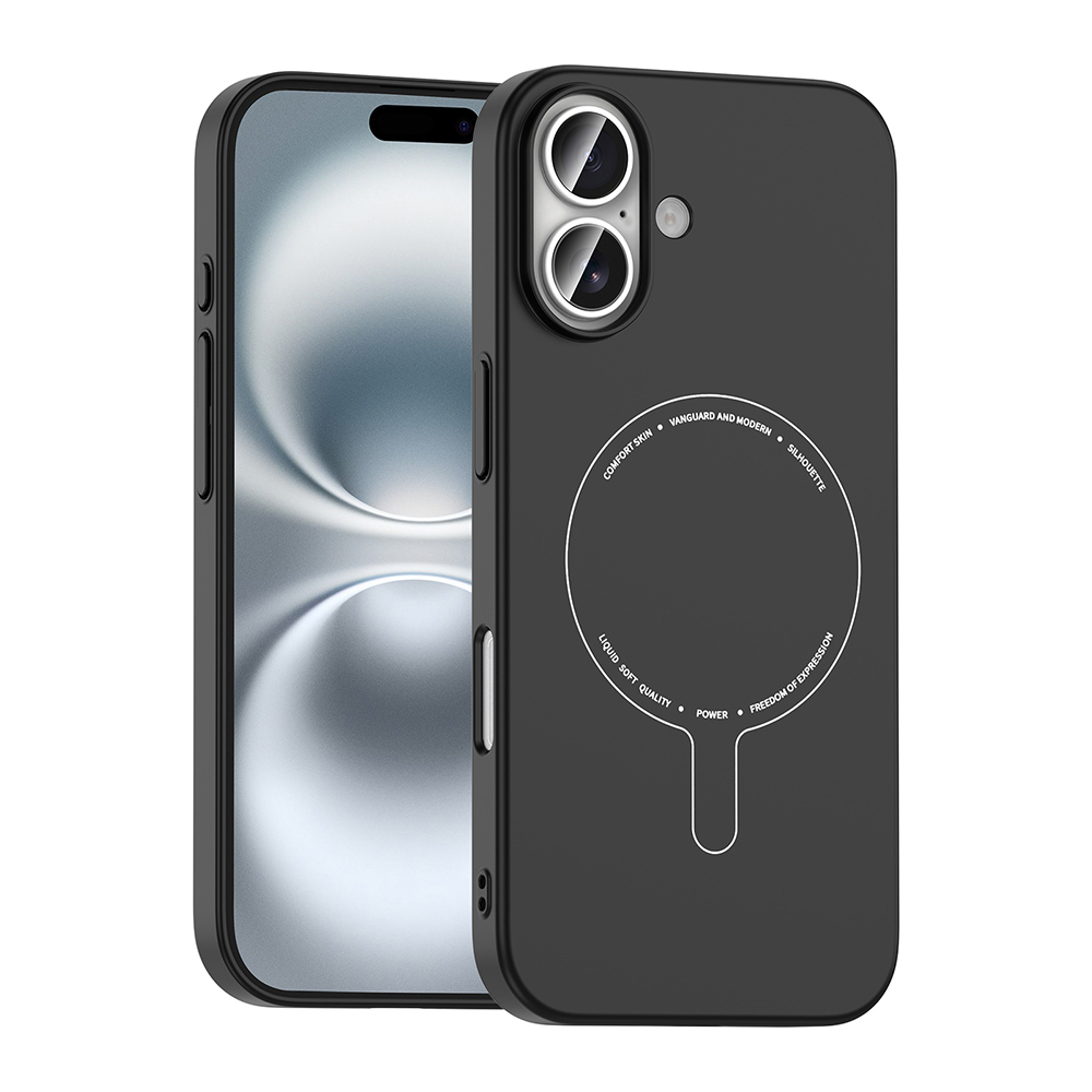 [RNZ-TA134830] Apple iPhone 16 Uyumlu Kılıf M-Safe Şarj Özellikli Kamera Korumalı Zore Elio Sert PC Kapak (Siyah)
