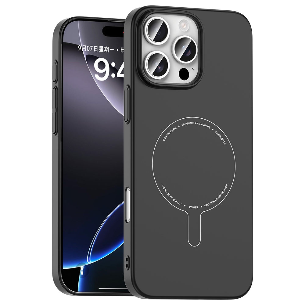 [RNZ-TA134838] Apple iPhone 16 Pro Uyumlu Kılıf M-Safe Şarj Özellikli Kamera Korumalı Zore Elio Sert PC Kapak (Siyah)
