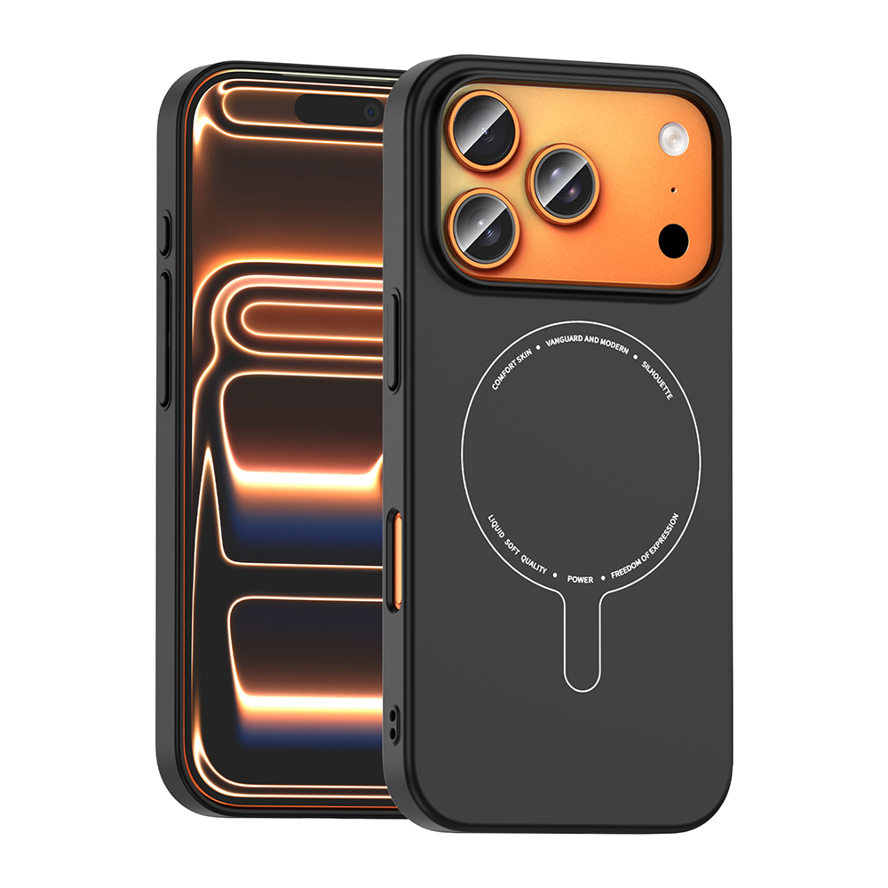 [RNZ-TA134878] Apple iPhone 17 Pro Max Uyumlu Kılıf M-Safe Şarj Özellikli Kamera Korumalı Zore Elio Sert PC Kapak (Siyah)