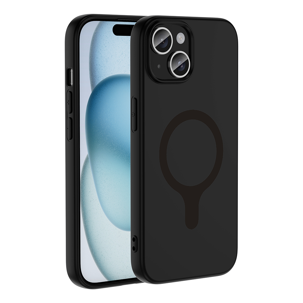 [RNZ-TA134972] Apple iPhone 15 Uyumlu Kılıf M-Safe Şarj Özellikli Zore Aris Silikon Kapak (Siyah)