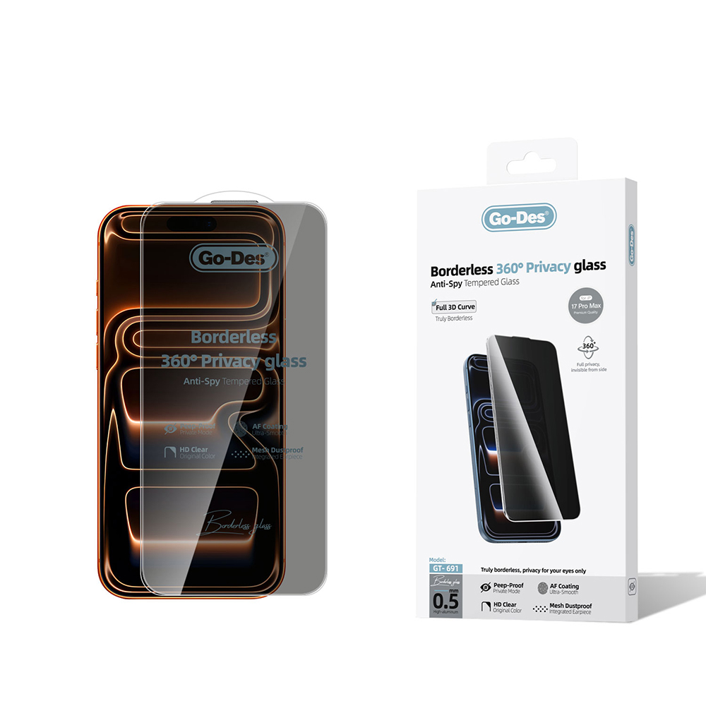[RNZ-TA135106] Apple iPhone 17 Pro Max Uyumlu Go Des Borderless Privacy Temperli Cam Ekran Koruyucu